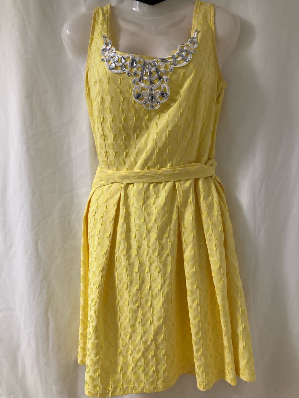 Fervency Yellow Embellished Fit & Flare Dress Size 38